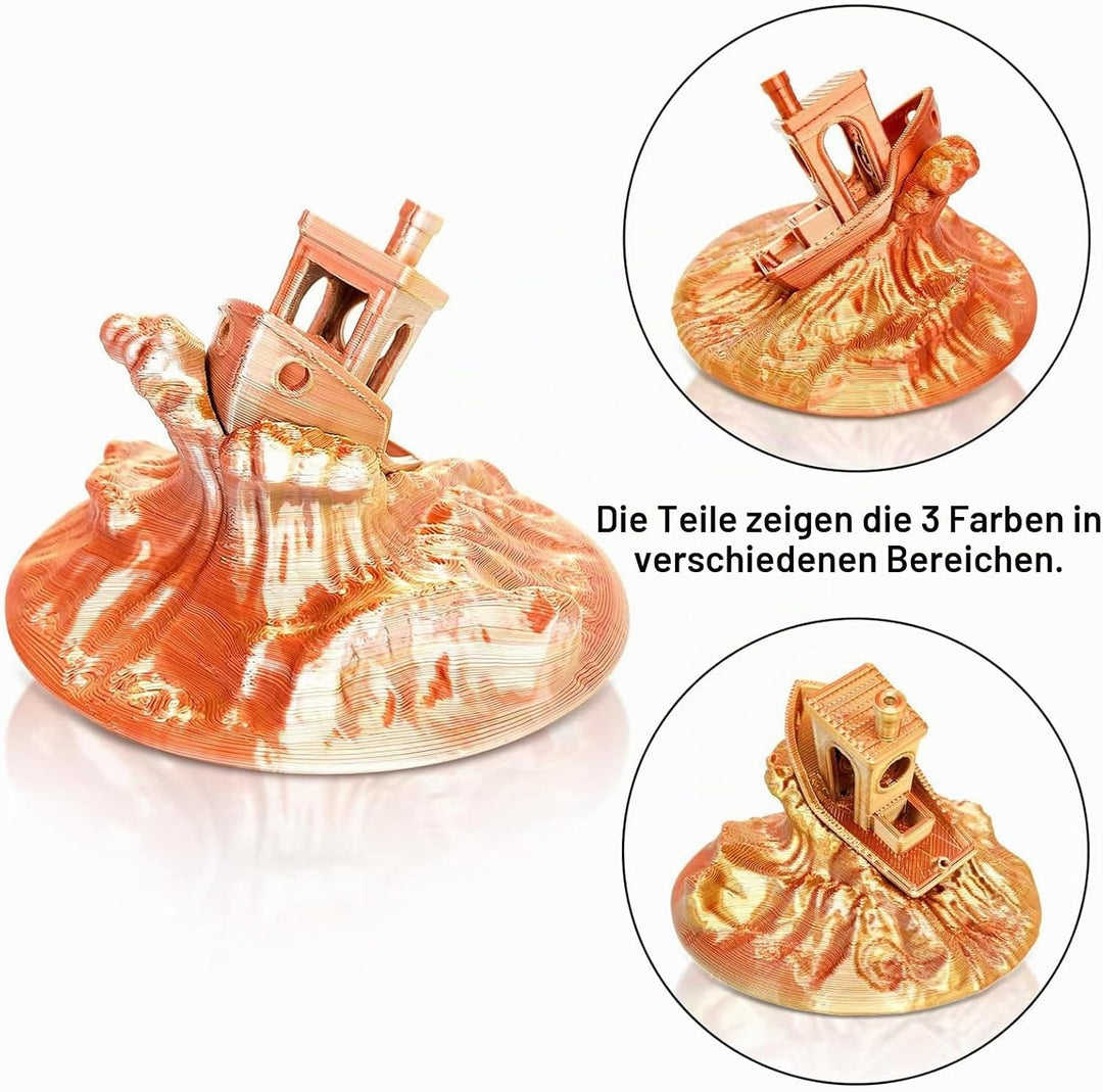 YOUSU Dreifarbiges PLA Filament,3D Drucker Filament 1,75mm(﹢/-0,03mm), Seiden Gold/Silber/Kupfer Dre