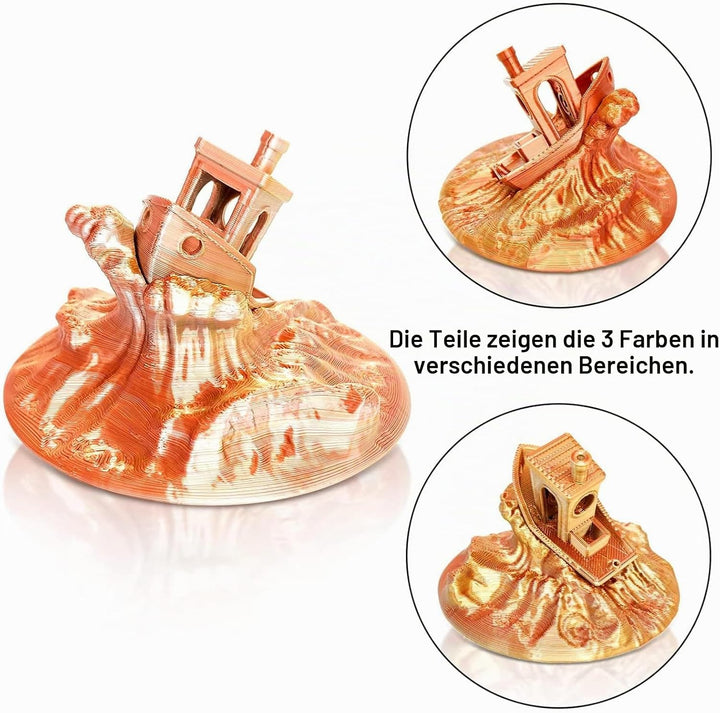 YOUSU Dreifarbiges PLA Filament,3D Drucker Filament 1,75mm(﹢/-0,03mm), Seiden Gold/Silber/Kupfer Dre