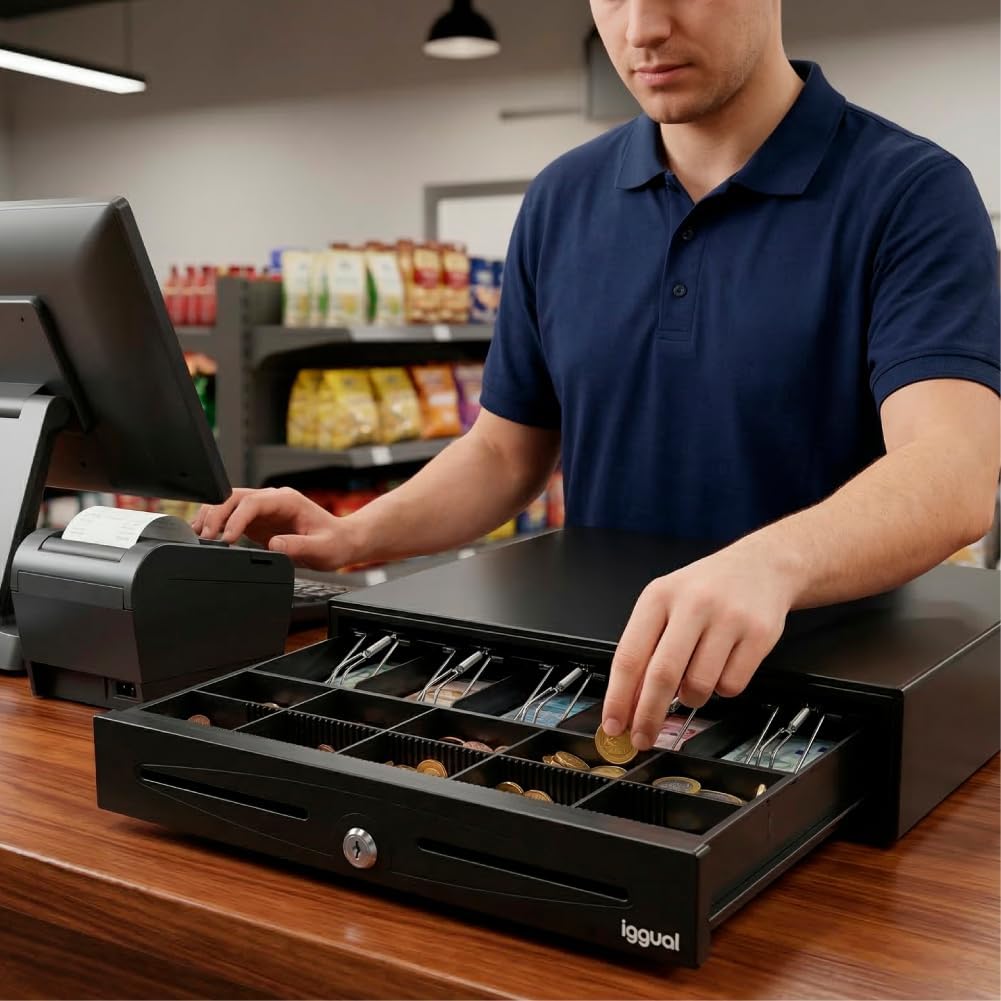 iggual - Geldkassette Abschliessbar IRON - 70 | Kassenschublade mit automatischer oder manueller Öff