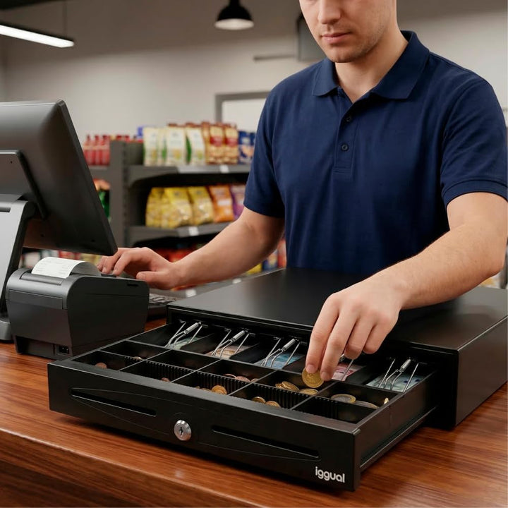 iggual - Geldkassette Abschliessbar IRON - 70 | Kassenschublade mit automatischer oder manueller Öff
