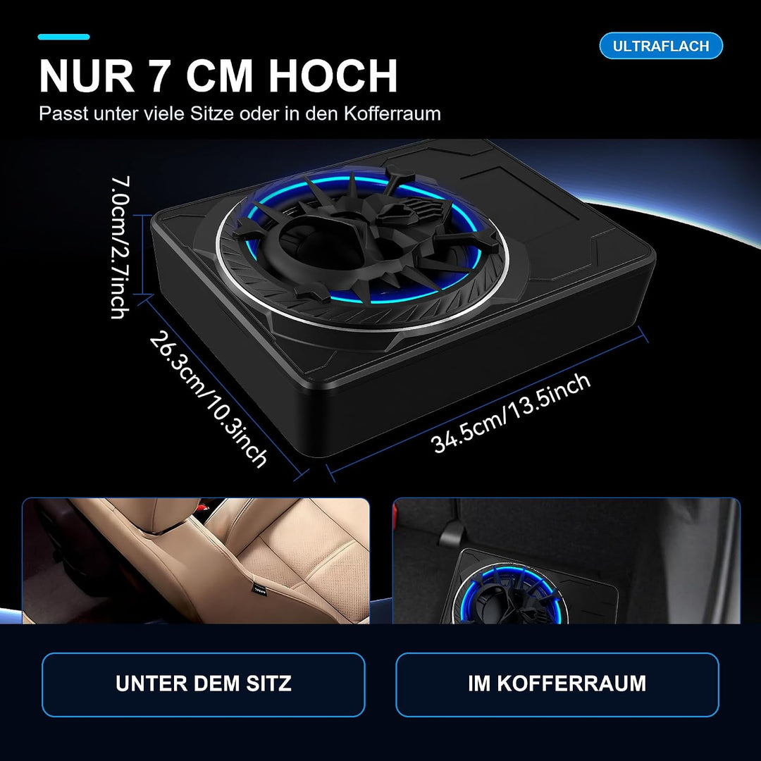 Aktiver Subwoofer für Auto, unter den Sitzen montierbar, maximale Leistung 1200W, 10 Zoll, integrier