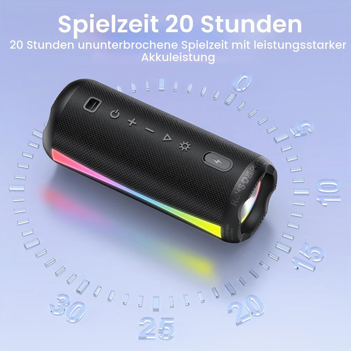Bluetooth Lautsprecher, Musikbox Bluetooth 5.4 mit RGB Lichter, Bluetooth Box Freisprechfunktion für