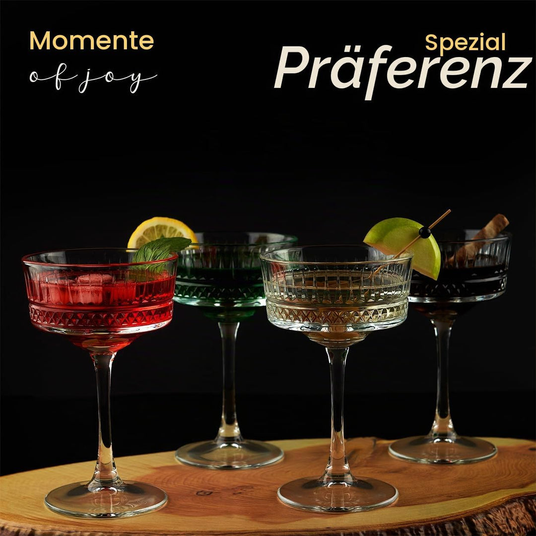 Vintage Coupé Gläser, 2er Set (8,8 oz/260 ml), Champagner, Wein, Martini, Cocktailgläser, Longdrinkg