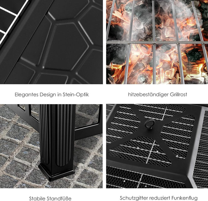 KESSER® Feuerstelle mit Grillrost & Grillzange Feuerschale 82x82x50cm, 3in1 Multifunktional Fire Pit