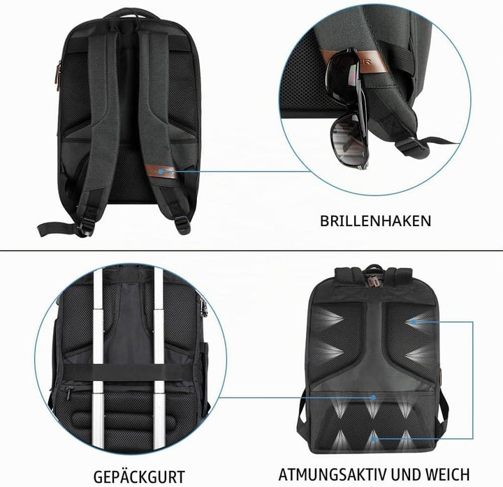KROSER Laptop Rucksack Schulrucksack 17,3 Zoll Reiserucksack Handgepäck Tagesrucksack Wasserabweisen