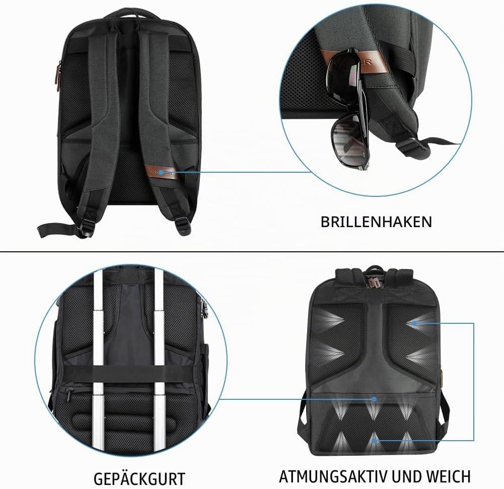 KROSER Laptop Rucksack 17,3 Zoll Reiserucksack Handgepäck Tagesrucksack Wasserabweisende Multifunkti