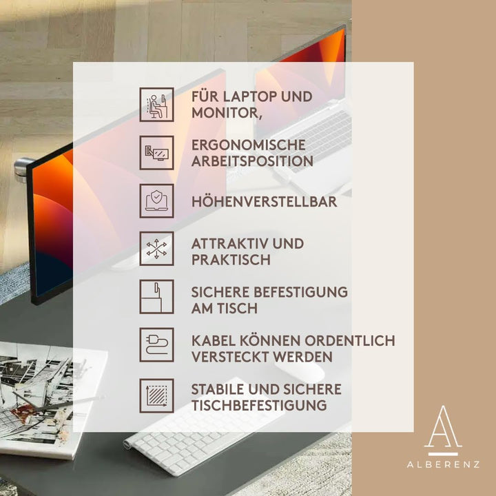 Alberenz® 2-in-1 Laptop- und Monitor Halterung, Verstellbarer Doppelarm-Ständer für 12-17" Laptops u