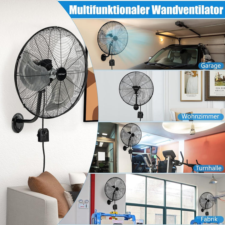 GOPLUS Wandventilator, 51cm oszillierender Ventilator, 3 Geschwindigkeiten (Schwarz), Schwarz