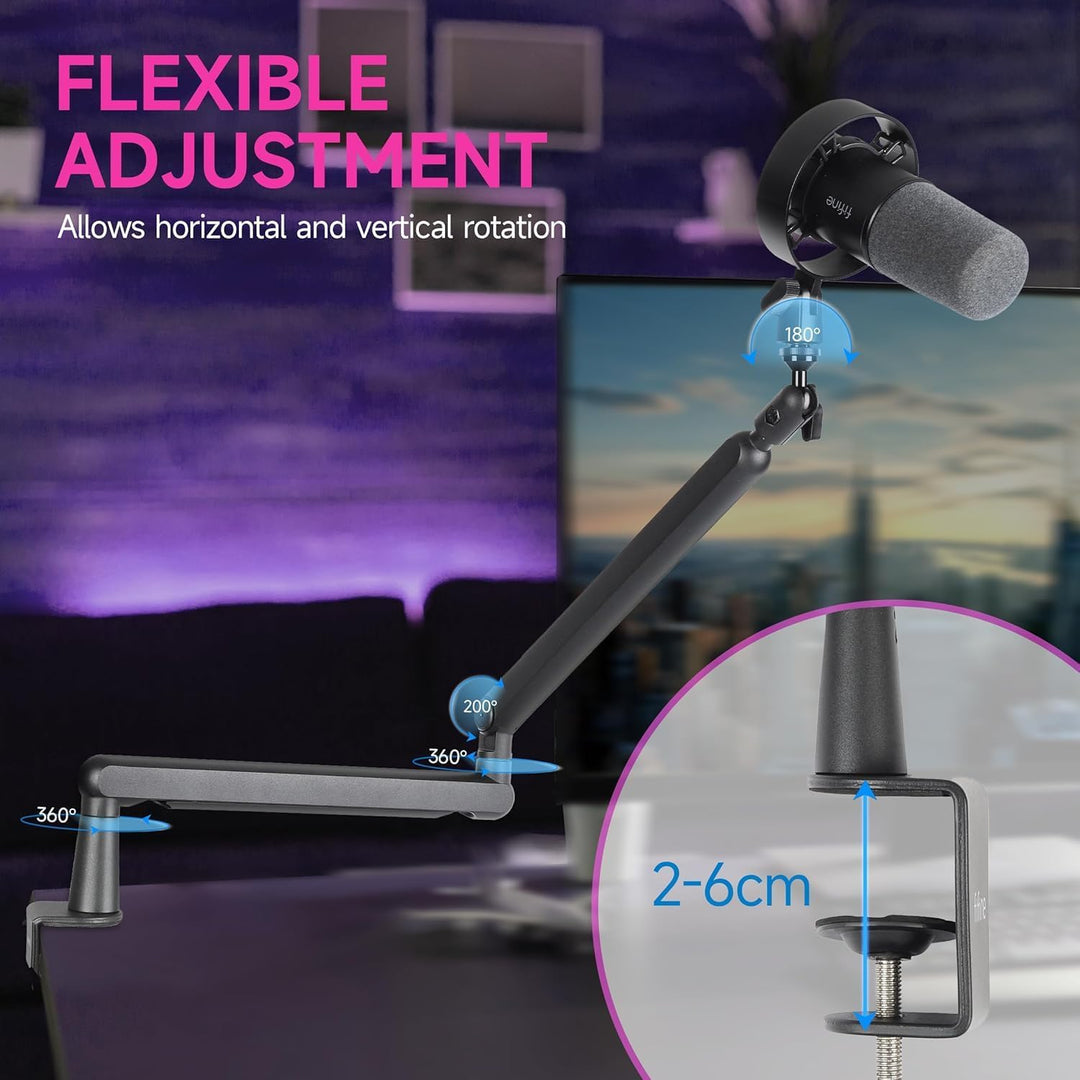 FIFINE XLR Mikrofon mit Arm, USB Dynamisch Microphone PC mit Boom Einstellbarer Mikrofonarm, Flach M