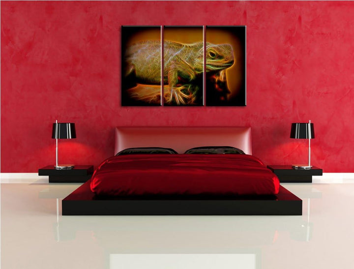 Dark kleine grüne Eidechse NewArt 3-Teiler Leinwandbild 120x80 Bild auf Leinwand, XXL riesige Bilder