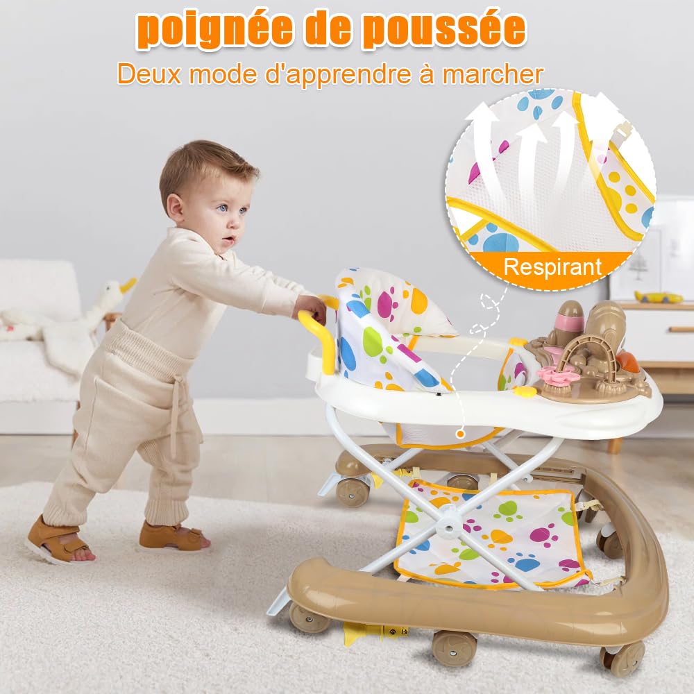 Lauflernhilfe für Babys mit Spielset und Bodenmatte, robust, faltbar, mit 5 verstellbaren Positionen