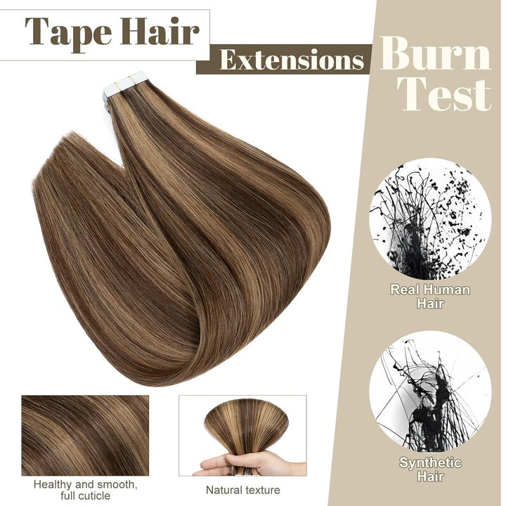 SEGO Haarverlängerung Tape Extensions Echthaar Klebeband 10 PCS Haarteile Glatt 100% Remy Haar Mitte