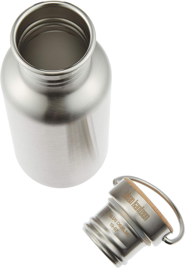 Klean Kanteen Reflect Trinkflasche mit Stainless Unibody Bamboo Cap Brushed Stainless 800ml/27oz, 80