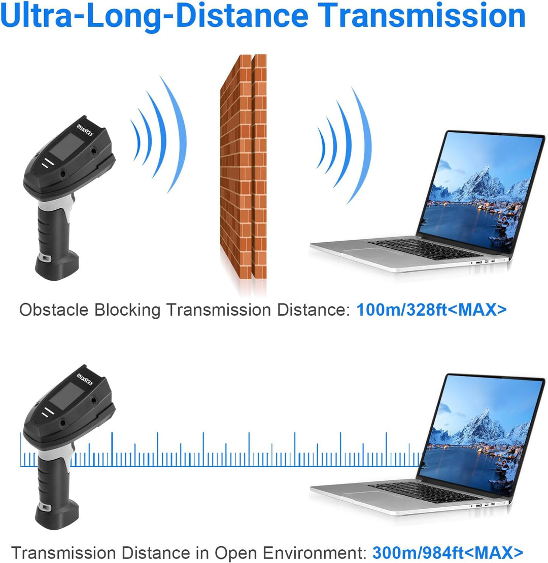 Drahtloser Barcode-Scanner, 1D-Laser-Barcode-Scanner mit Ladestation, unterstützt 2,4-GHz-Funkverbin