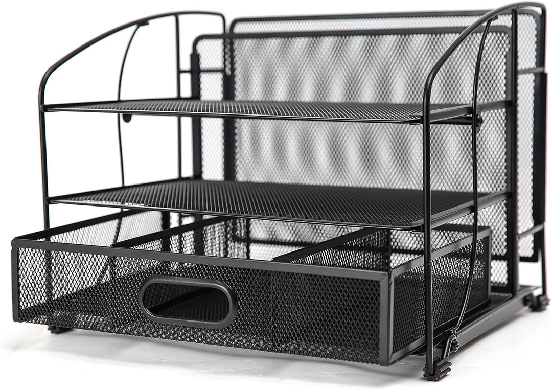 EXERZ Tisch-Organizer Aus Metalldraht Bürobedarf 3 Tabletts/Desktop-Aktenhalter Mit Schiebeschublade