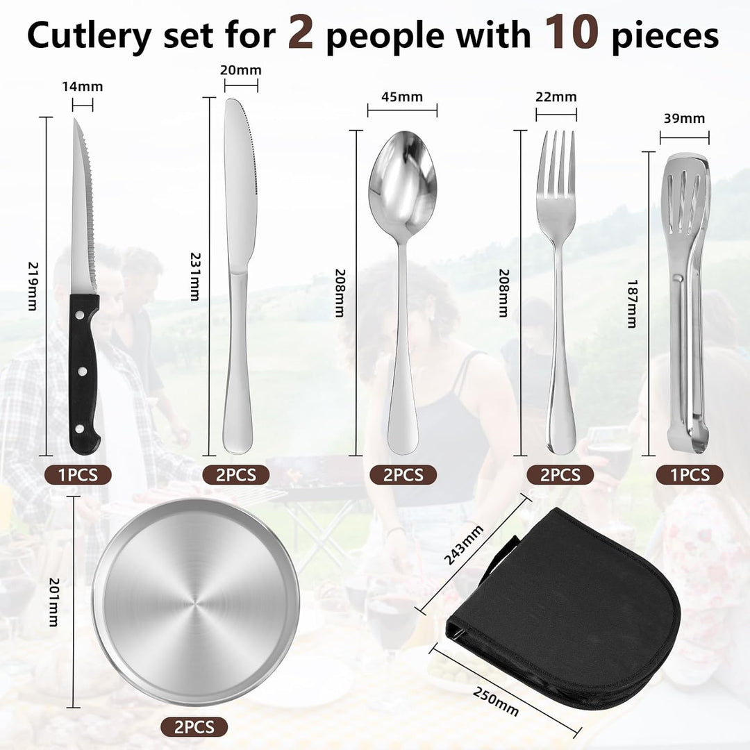 Camping Portable Edelstahl Besteck Set Travel Camping Geschirr Set Camping Cutlery Set 2 Personen Re