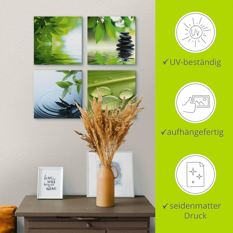 ARTLAND Leinwandbilder auf Holz Wandbild Bild Set 4 teilig je 30x30 cm Quadratisch Wellness Zen Wass