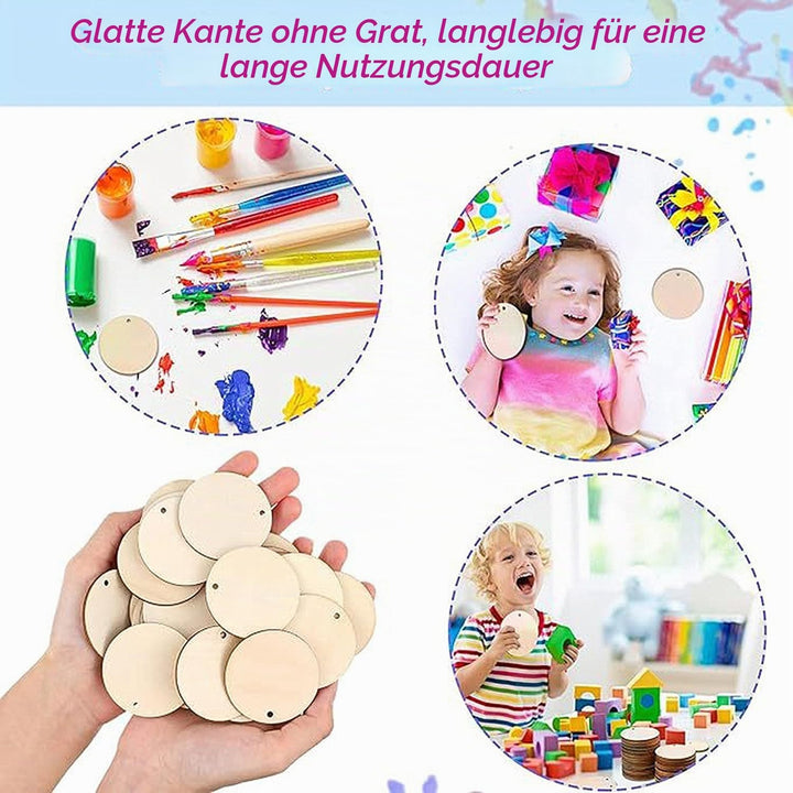 200 Stück 5cm Holzrundscheiben mit Loch, Natürliche Bastelholzscheiben | Bastelholzscheiben, Für DIY