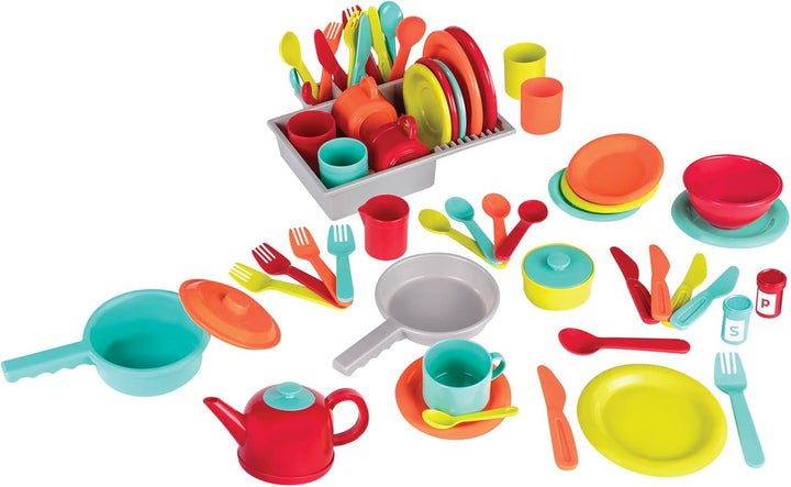 Battat Deluxe Küchenset, Kinderküche Zubehör Geschirr Set und Topfset Teller, Tassen, Besteck – Kind