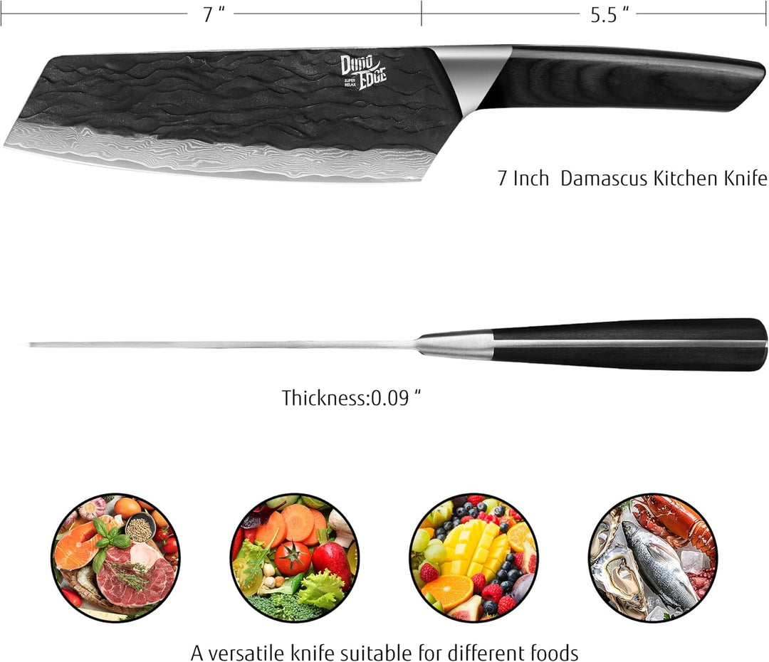 Bunka Messer, Damaszener Kochmesser mit Premium Pakkawood Griff, Full Tang Konstruktion, schwarz oxi