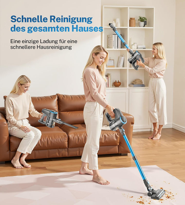Akku Staubsauger, 30000Pa/55Min Staubsauger Kabellos, Anti-Tangle-Bürste und Selbststehend, Ultralei