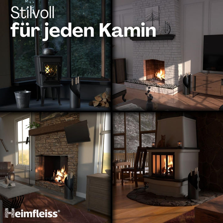 Kaminbesteck Schwarz Modern | Kaminzubehör mit Holzgriffen | Ofenbesteck Kaminbesteck Set | Hochwert