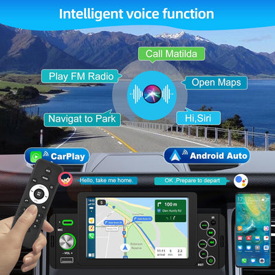 Podofo Autoradio 1 Din mit Wireless Apple Carplay Bluetooth Android Auto, 5 Zoll Auto Radio Stereo m