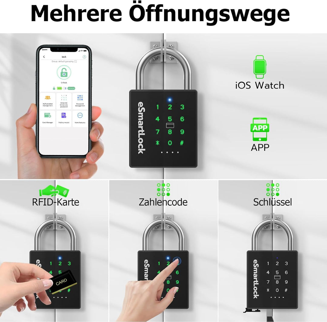 Zahlenschloss Vorhängeschloss mit Zahlencode Schlüssel NFC RFID eLinkSmart wetterfest Schwerlast Kom