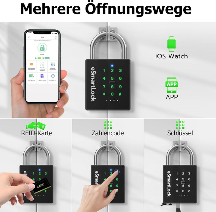Zahlenschloss Vorhängeschloss mit Zahlencode Schlüssel NFC RFID eLinkSmart wetterfest Schwerlast Kom