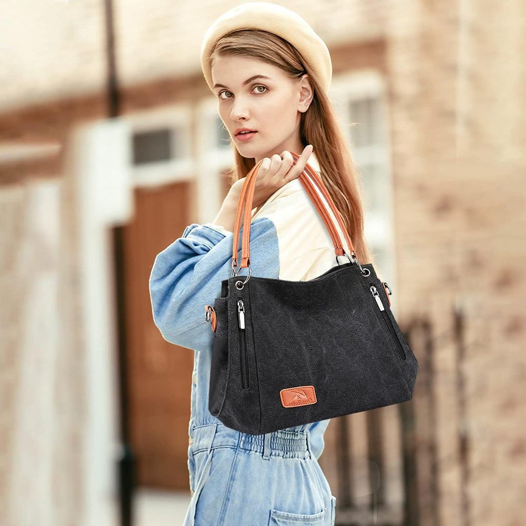 NICOLE & DORIS Damen Handtaschen Gross Canvas Schultertasche Frauen Umhängentasche mit Abnehmbarem S