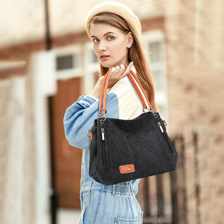 NICOLE & DORIS Damen Handtaschen Gross Canvas Schultertasche Frauen Umhängentasche mit Abnehmbarem S