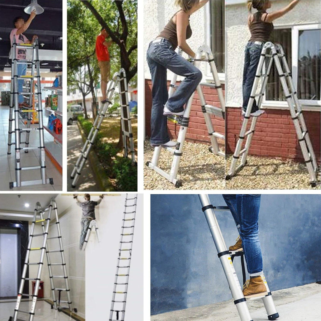 Teleskopleiter, 3,8 m (1,9 m + 1,9 m), robuste Klappleiter, Edelstahl, tragbar, Mehrzweck-Ausziehlei
