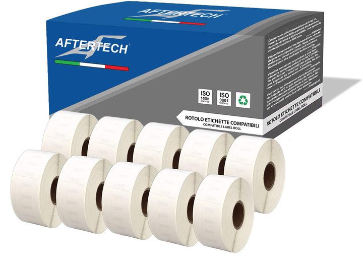 Aftertech 10 x 11355 abnehmbare Rollen 19 x 51 mm Klebeetiketten kompatibel (500 Etiketten/Rolle = 5