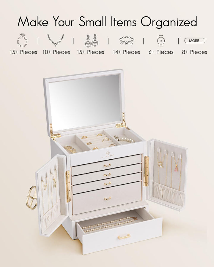 Vlando Schmuckaufbewahrung Gross, Schmuckschatulle Schmuck Organizers Gross XXL, Schmuckkästchen mit