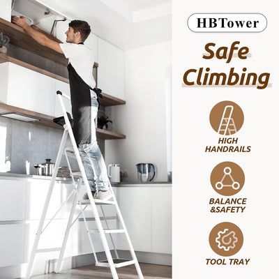 HBTower Trittleiter 5 Stufen Klappbar, Leiter 5 Stufen,stufenleiter,Leiter mit breitem Anti-Rutsch-P