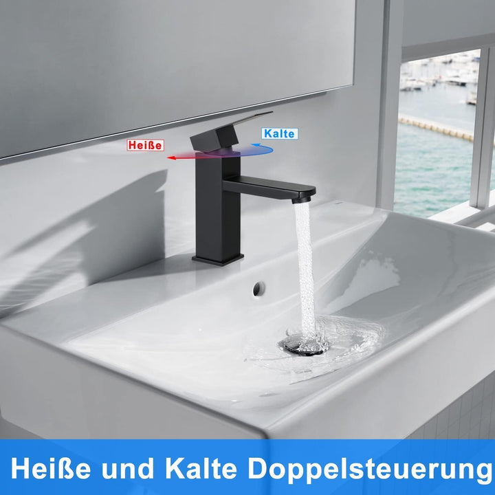 Wasserhahn Bad Waschtischarmatur Waschbecken - Armatur Schwarz Warm und Kaltwasserhahn Badezimmer Mi