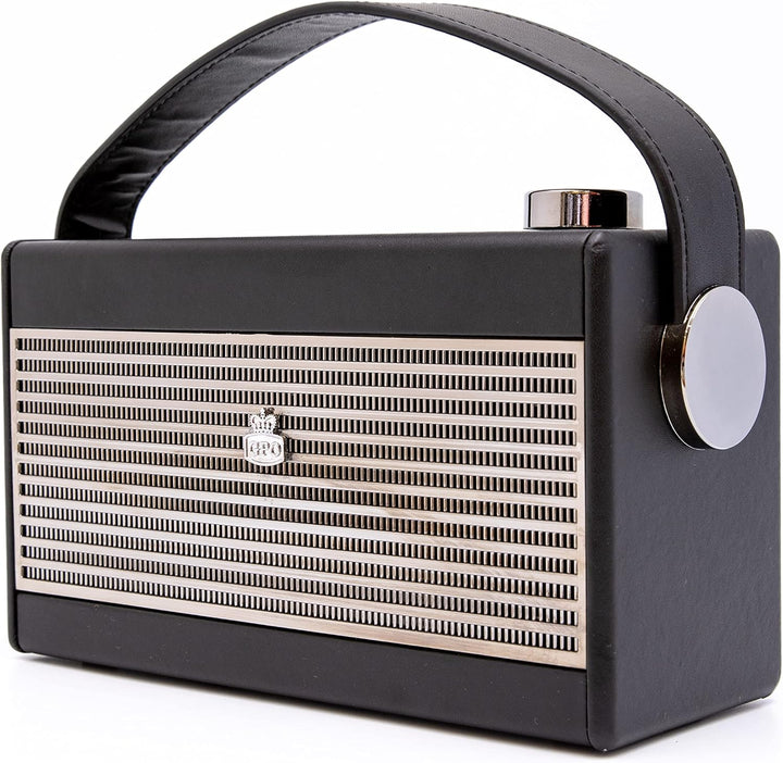 GPO Darcy tragbares Retro Analogradio im Retro-Stil mit Tragegriff, Schwarz & Silber