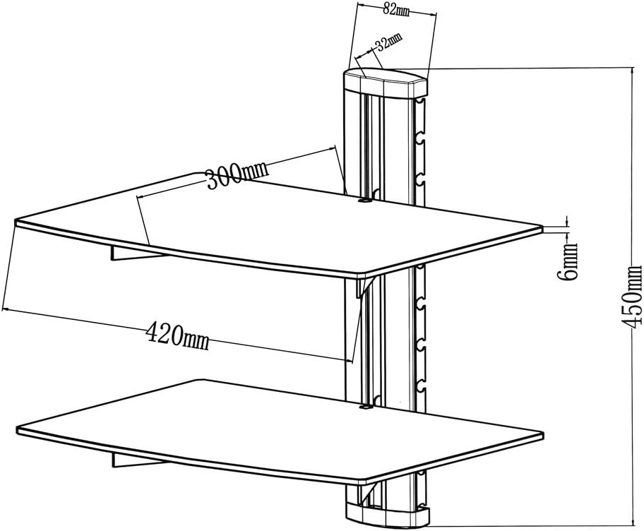 tectake® TV Wandregal, schwebendes Regal, 2X Sicherheitsglas Regalbrett für DVD Player, Receiver, Be