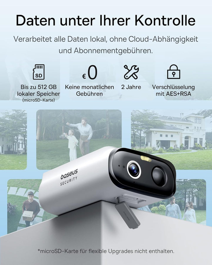 Baseus Security S1 Lite Überwachungskamera Aussen Solar Akku WLAN, IP67 Wetterfest, Kamera Überwachu