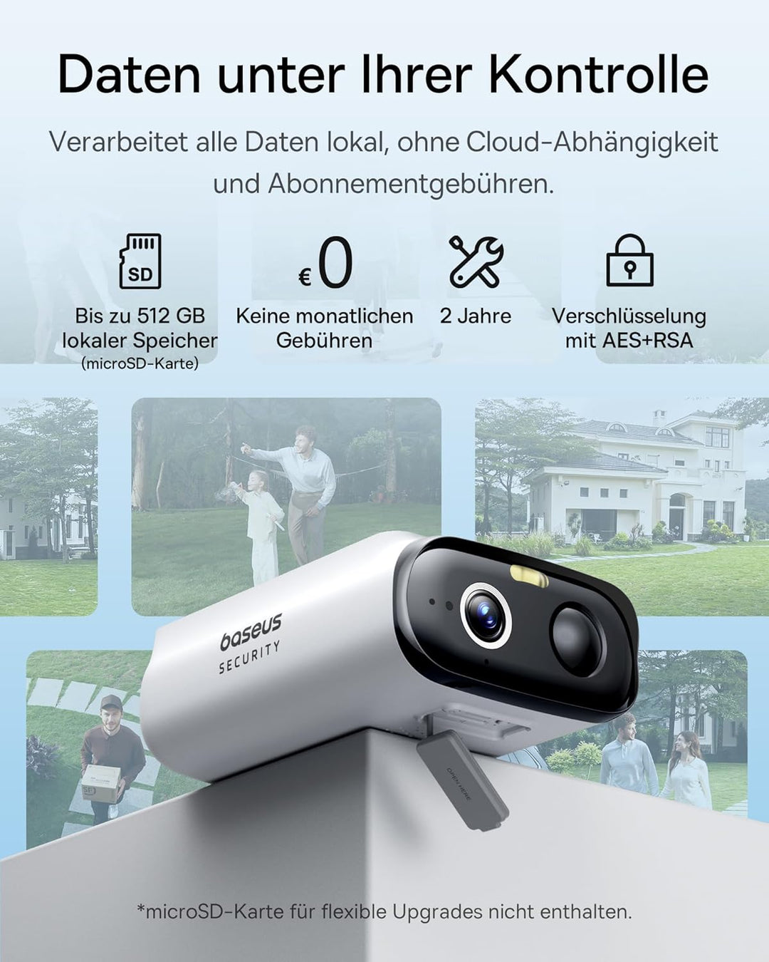 Baseus Security S1 Lite Überwachungskamera Aussen Solar Akku WLAN, IP67 Wetterfest, Kamera Überwachu