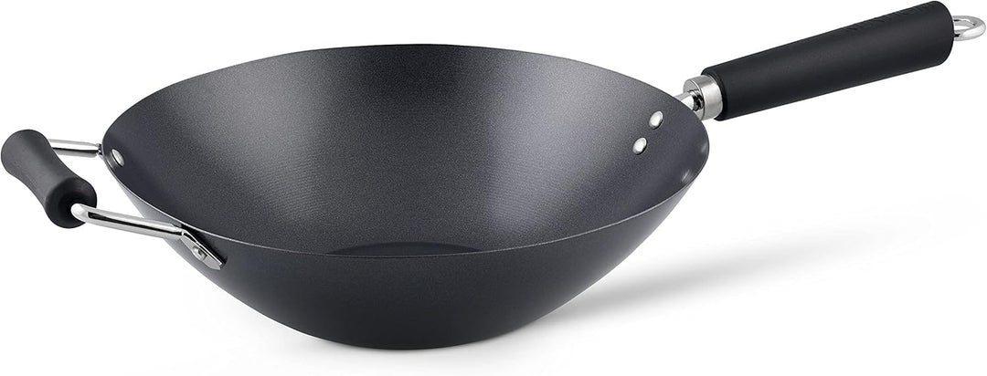Ken Hom Carbonstahl Wokpfanne Set, 31cm, Excellence, Wok Induktion mit Deckel, Ablagegitter und Zube