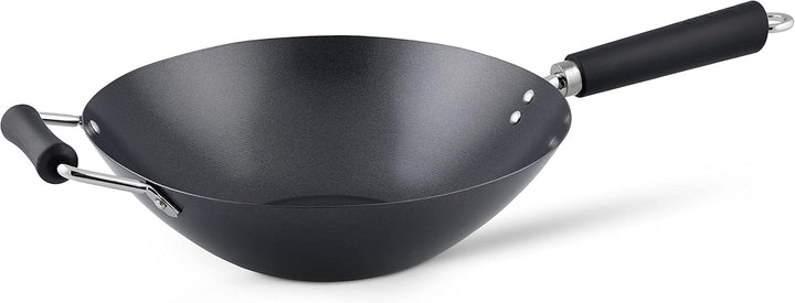 Ken Hom Carbonstahl Wokpfanne Set, 31cm, Excellence, Wok Induktion mit Deckel, Ablagegitter und Zube