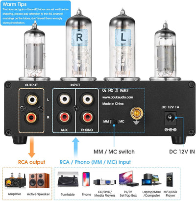 HiFi 6E2 Röhrenvorverstärker Phono Preamp for MM/MC Turntables Headphone Amp