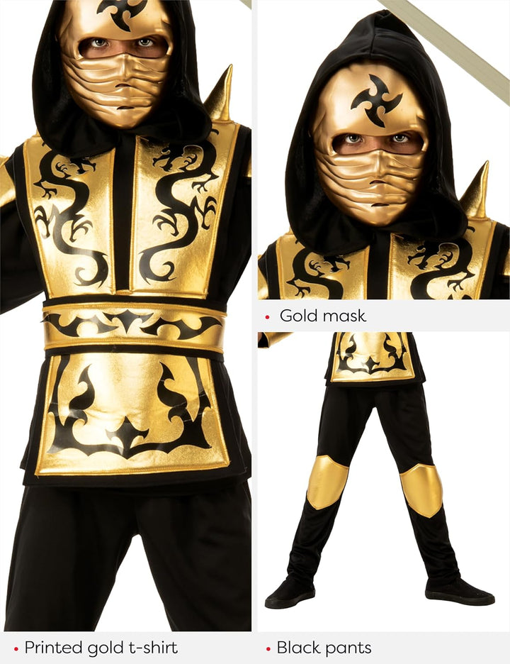 Rubies 641143-M Ninja Dragon Gold Kostüm für Kinder, Grösse 5-7 Jahre M (5-7 Jahre), M (5-7 Jahre)