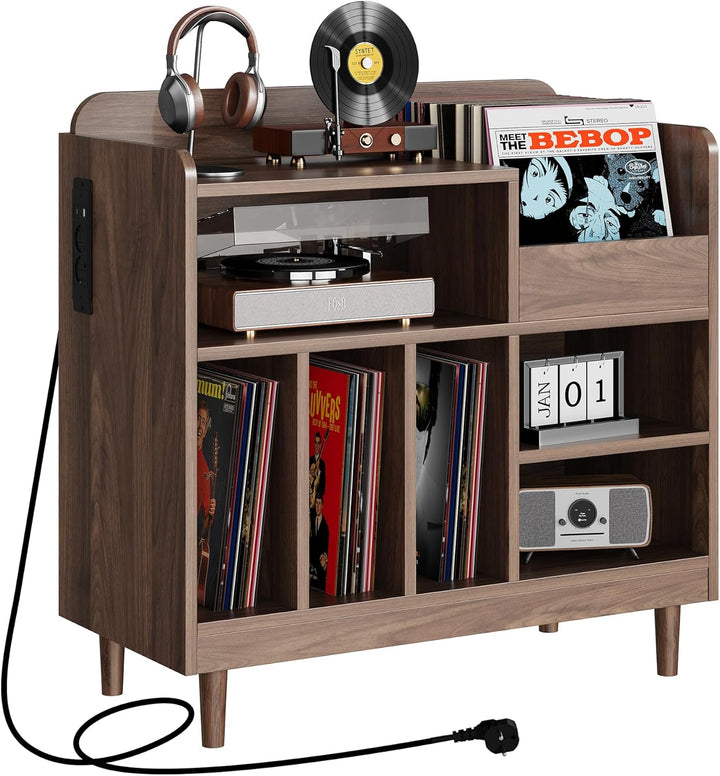 IRONCK Vinyl Plattenspieler Regal mit Ladestation, Schallplatten Aufbewahrung Schallplattenständer f
