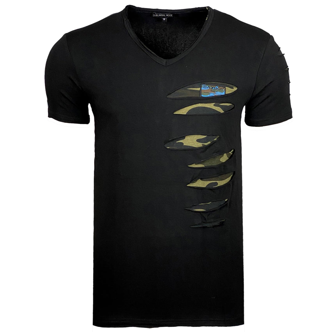 Subliminal Mode Destroy Herren-T-Shirt, verwaschener V-Ausschnitt, kurzärmelig, Vintage, zerrissen,
