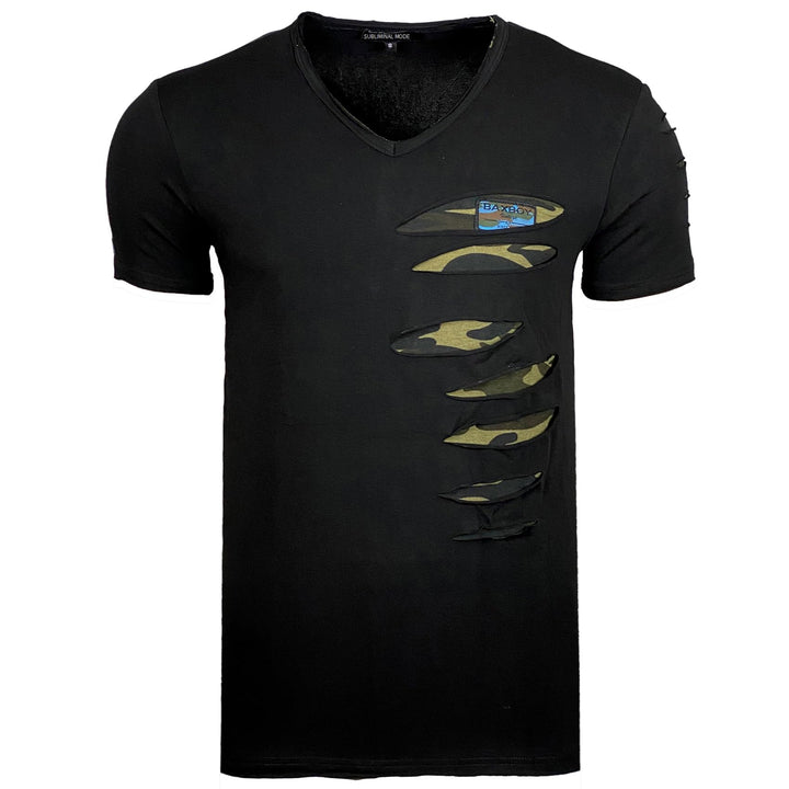 Subliminal Mode Destroy Herren-T-Shirt, verwaschener V-Ausschnitt, kurzärmelig, Vintage, zerrissen,