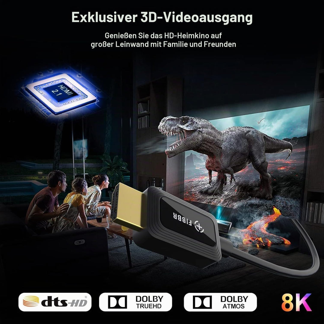 FIBBR 8K HDMI Glasfaserkabel 20M, 48Gbps Ultra High Speed HDMI 2.1 Kabel/AOC Unterstützung 8K@60Hz,4