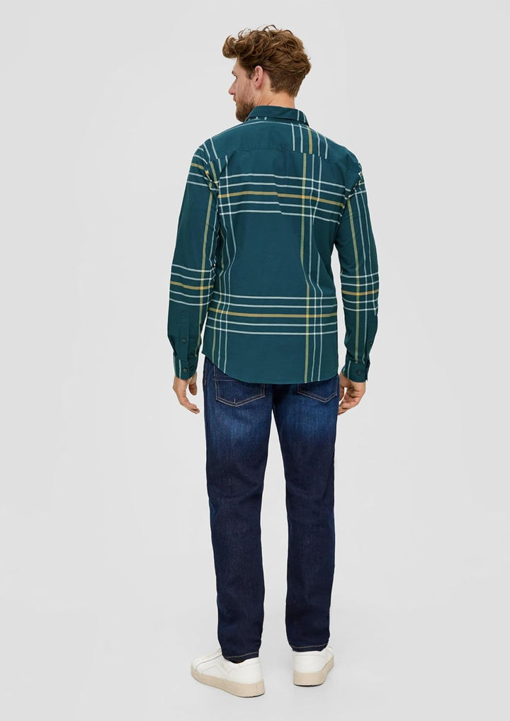 s.Oliver Herren Hemd Langarm, Slim Fit XL Blue Green, XL Blue Green