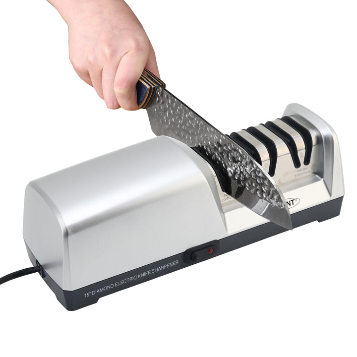 15 Grad Messerschärfer, 3-in-1 Elektrischer Messerschärfer für Fleisch und Gemüsemesser, Profi für G
